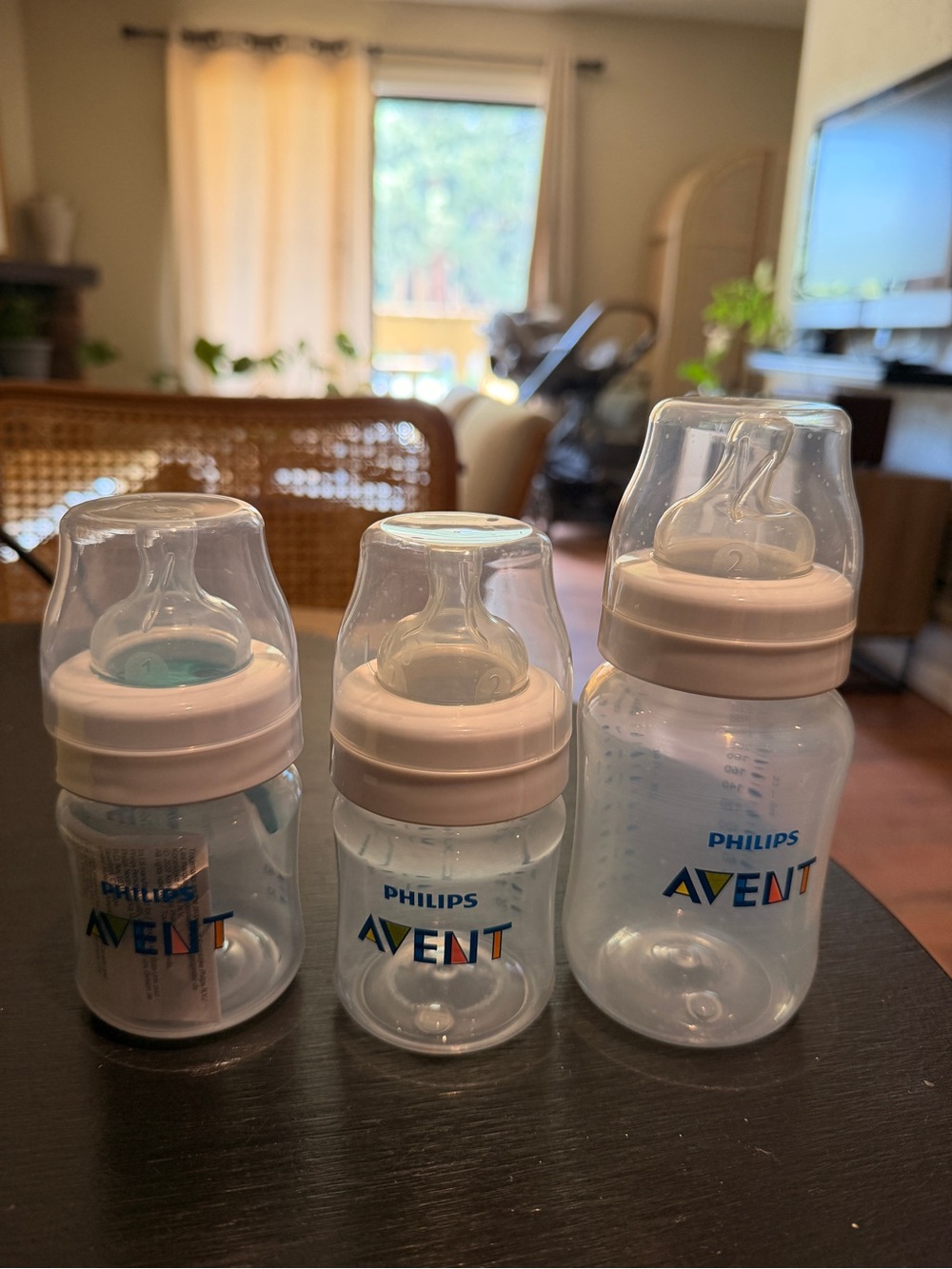 Philips AVENT Clear Baby Bottles with Beige Caps and Blue-Orange Logo - Set of 3